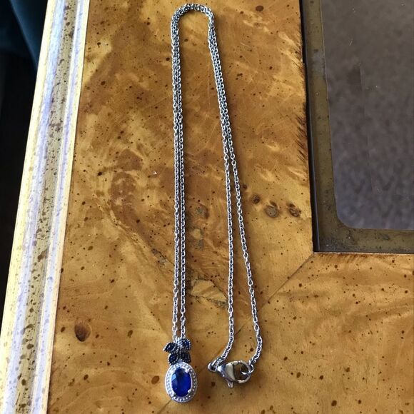 Genuine Blue Spinel Blue Sapphire Sterling Silver Pendant - Picture 5 of 7